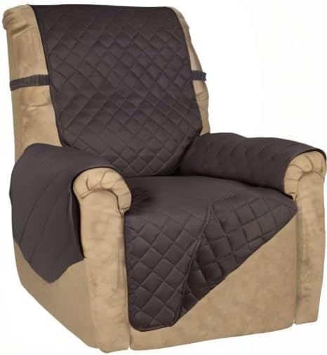 PureFit Reversible Quilted Sofa Cover, Water Resistant Slipcover Furniture Protector, Washable Couch Cover with Non Slip and Elastic Straps for Kids, Dogs, Pets (Small Recliner, Chocolate/Chocolate)
