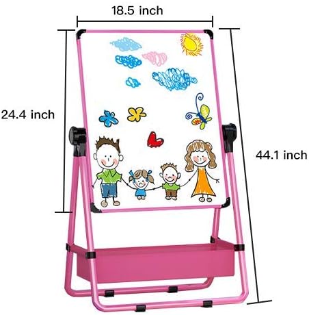 Kids Art Easel with 29.5inch-44inch Height Adjustable Whiteboard&Chalkboard Double Sided Easel 360°Rotating Art Easel for Kids Pink Over 3 Years Old