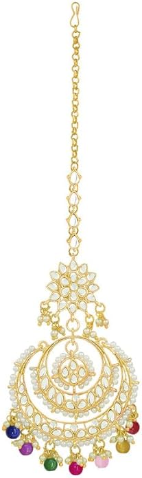 Aheli Bollywood Ethnic Chandbali Style Big Earrings Maang Tikka Set Traditional Fashion Jewelry Gift for Women