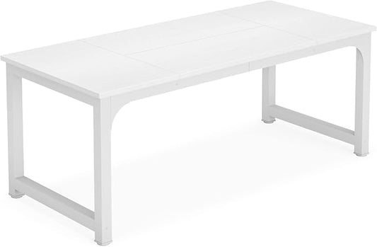 Tribesigns Modern Computer Desk, 70.8 x 31.5 inch Large Office Desk Computer Table Study Writing Desk Workstation for Home Office, White Metal Frame