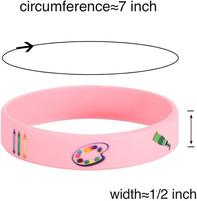 Cleverplay 24 Pack Art Painting Silicone Wristbands Bracelets, Paint Birthday Decoration Party Favors for Kids