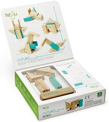 Tegu Robo Magnetic Wooden Block Set, Electric Aqua, 8 PIECE
