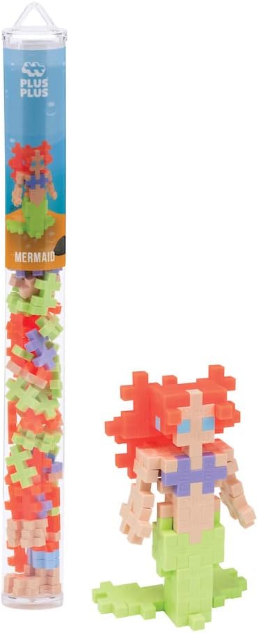 Plus Plus 3D Figure Building Block Set, Fun Stem Toys for Kids, 70 Interlocking Pieces - Mermaid Girl Mini Maker Tube