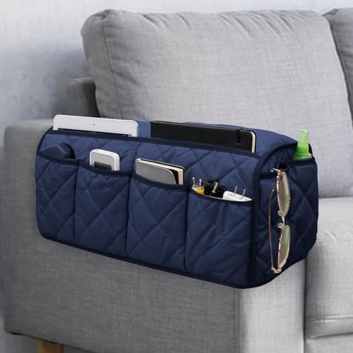 Armchair Caddy,Non Slip Sofa Armrest Organizer, Couch Armrest Remote Control Holder,Waterproof Recliner Arm Caddy with 14 Pockets for Cell Phone TV Remote Control