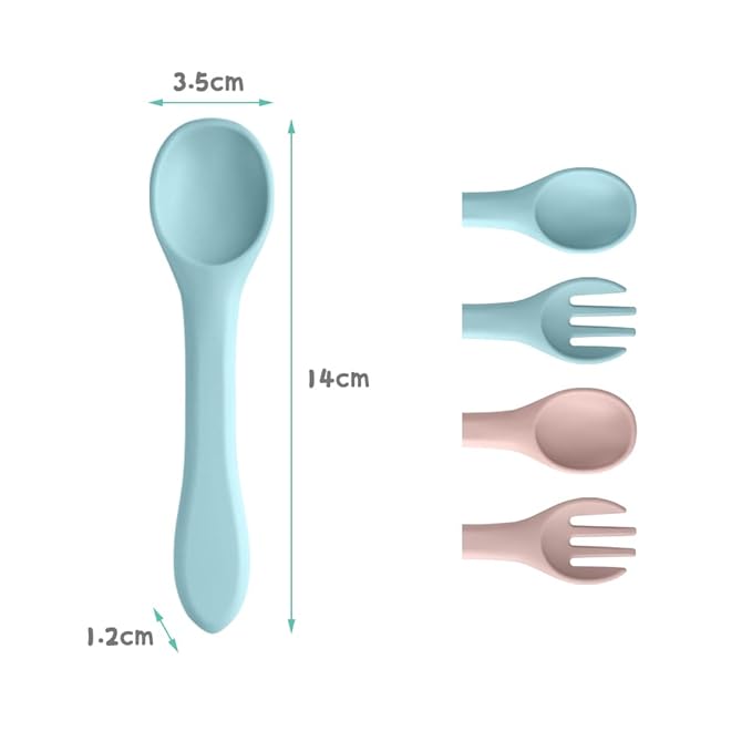 Vicloon Silicone Baby Spoon and Fork Set, 4PCS Baby Led Weaning Spoons and Forks Set, First Stage Feeding Spoons for Infants, Silicone Baby Spoon,Silicone Feeding Spoons Dishwasher Safe,Baby Utensils