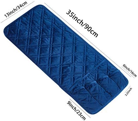 Brilliant Sunshine Blue Velvet Couch Sofa Armrest 5 Pockets Organizer, Slip Resistant Recliner Armchair Caddy, Washable Remote Controls Holder, Storage for Magazine, Tablet, Phone, 35×13", Dark Blue
