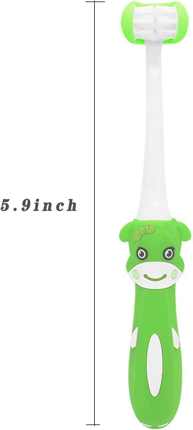 2 Pieces 3 Sided Toddler Toothbrush, Three Bristles for Kids Toothbrush, Autism Soft Bristles Toothbrush,Soft and Gentle for Complete Tooth and Gum Care (C4（Red+Green） Kids)