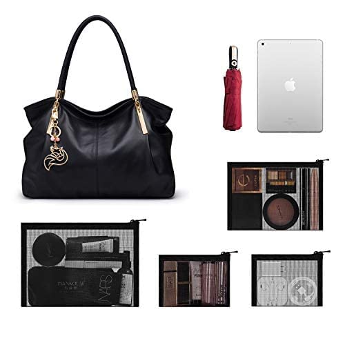 EASYFUN Mesh Pouch, Make up Bag with Zipper Cosmetic Organizer Pouch for Daily or Travel to Keep Small Items, 4 PCS Black