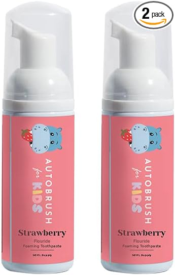 autobrush Kids Fluoride Foaming Toothpaste Strawberry Flavor for Electric or U-Shaped Toothbrush, SLS-Free, Training Toothpaste, Anti-Cavity, Travel Friendly (2 Pack)