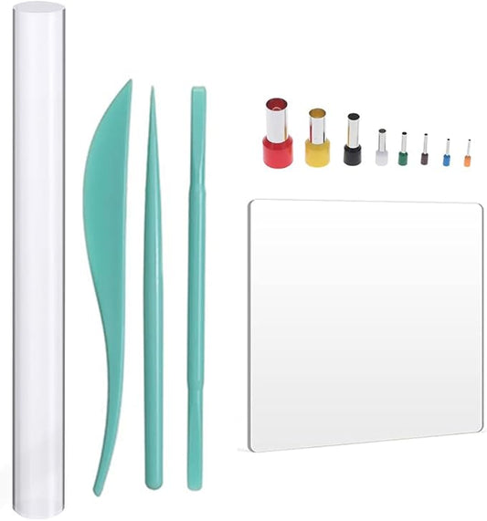13PCS Polymer Clay Tool Set Acrylic Clay Roller with Acrylic Sheet Backing Board Clay Modeling Shaping Tool Round Shape Clay Cutters for Pottery Polymer Clay DIY Sculpting Craft
