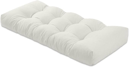 Bench Cushion 30 inches,Indoor/Outdoor Non-Slip Tufted Cushions, Premium Waterproof Linen, Soft Piano Sofa Cushions, Entryway Storage, Bay Window, High-Density Memory Foam(White-30x14x4in)