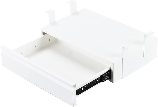 Under Desk Drawer 18", Pull-out Storage Organizer with Tall Brackets Mounted Under Wooden Table with a Max 2" Crossbar, White_Tall Version