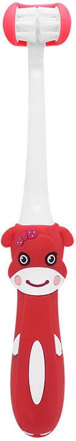 2 Pieces 3 Sided Toddler Toothbrush, Three Bristles for Kids Toothbrush, Autism Soft Bristles Toothbrush,Soft and Gentle for Complete Tooth and Gum Care (C4（Red+Orange） Kids)