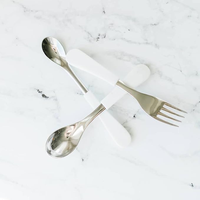 Avanchy Infant Baby Spoons Stainless Steel and Silicone Set, Self Feeding Food Utensils, 4 Months Baby Led Weaning, 2 Pack, Blue