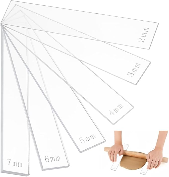 BENECREAT 12Pcs 6 Size Acrylic Polymer Clay Depth Guide Set, 2,3,4,5,6,7mmAdjustable Clay Rolling Pin Guide with Protective Film for Polymer Earrings, Roller Depth Guides