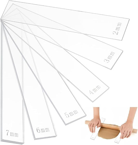 BENECREAT 12Pcs 6 Size Acrylic Polymer Clay Depth Guide Set, 2,3,4,5,6,7mmAdjustable Clay Rolling Pin Guide with Protective Film for Polymer Earrings, Roller Depth Guides