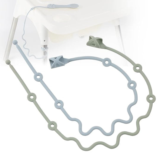 Toddler Utensils，Silicone Stretch Lids for Fork and Spoon,Holder Strap Food Grade Silicone Keep Fork and Spoon Off The Floor Great for Baby and Kids Dishwasher Safe(Green and Blue)