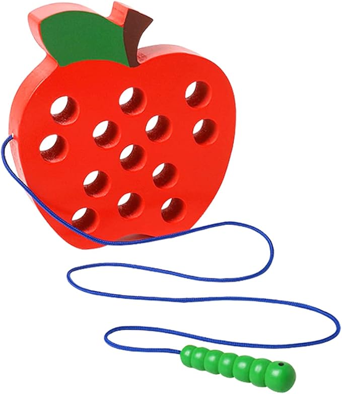 Lacing Toys for Toddlers 1-3,Wooden Threading Apple Baby Travel Toys,Montessori Education Sensory Toys Learning Fine Motor Skills, Wooden Block Puzzle Gifts for 1 2 3 Year Old Baby Kids Boys Girls