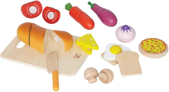 Hape Chef’s Choice Wooden Play Food Basics Set | Wooden Pretend Play Food Set for Kids, Basic Play Velcro Cooking Ingredients and Accessories Set