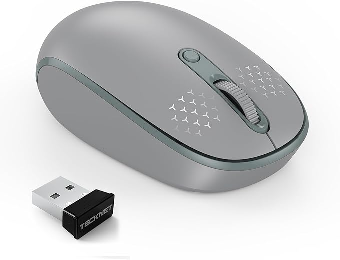 TECKNET Wireless Mouse, 2.4G Quiet Computer Mouse with USB Receiver, 4 Buttons Portable Cordless Mice for Chromebook, Laptop, PC, Mac, 800/1200/1600 DPI - Grey