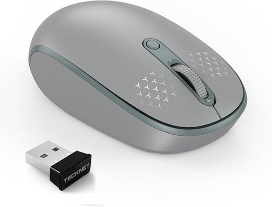 TECKNET Wireless Mouse, 2.4G Quiet Computer Mouse with USB Receiver, 4 Buttons Portable Cordless Mice for Chromebook, Laptop, PC, Mac, 800/1200/1600 DPI - Grey