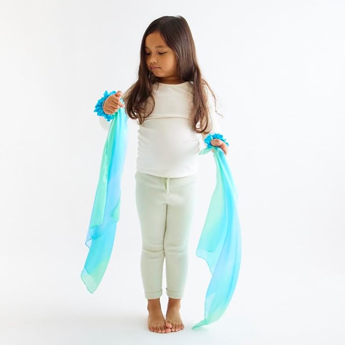 Sarah's Silks Wrist Streamers | 100% Silk Montessori and Waldorf Toys | Rhythm Ribbons for Dance, Imaginative, and Pretend Play | Includes 2 Pieces (Sea)
