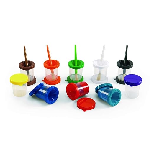 Colorations Air-Tight, No-Mess Paint Cups for Kids Paints, Set of 10, Essential Paint Supply, Kids Painting Cups, No Spill Painting, Kids Paint Cups, Homeschool, Homeschool Use, Paint Pots