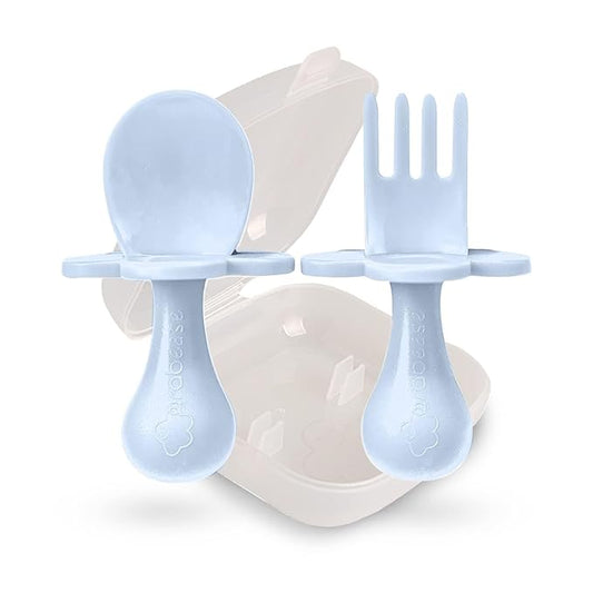 Grabease Baby Feeding Self Feeding Baby Utensils Baby Fork and Spoon, BPA-Free & Phthalate-Free for Baby & Toddler, 1 Set, Blue