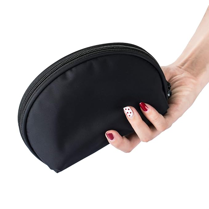 Hekyip Half Moon Cosmetic Bag, Travel Makeup Pouch, Portable Waterproof Cosmetic Pouch for Girls Women, Small (ALL BLACK)