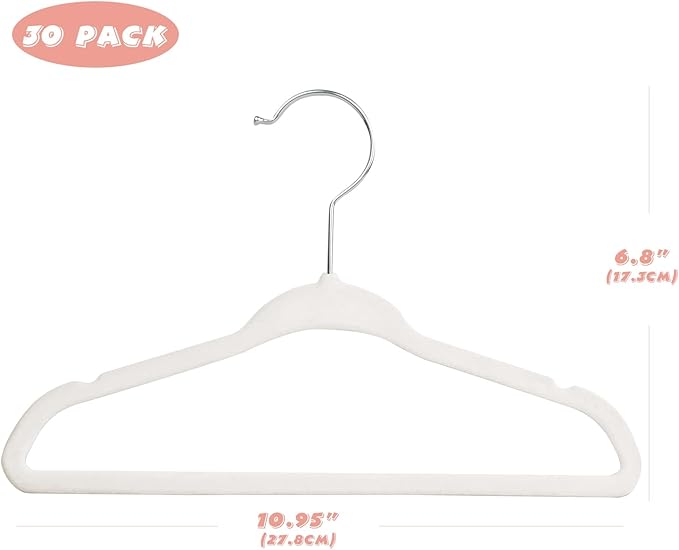 Kids Velvet Hangers 30 Pack, 11 Inch Size Non-Slip Baby Hangers, Space-Saving Nursery Hangers, Perfect Infant/Toddler Clothes Hangers for Daily Use(White)