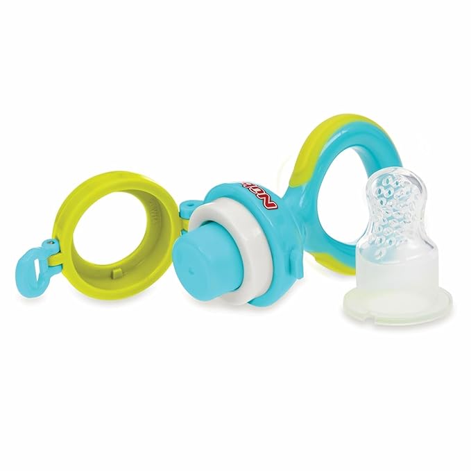 Nuby Baby’s First Food Feeder - Soft Silicone Feeding Pouch with Hygienic Cover | for First Soft Foods and Teething | 2 Pack: Pink & Aqua | Twist n' Feed | Promotes Self Feeding |10+ Months