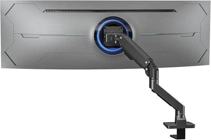 Heavy Duty Monitor Arm Aluminum Single Gas Spring Monitor Arm Suit for Flat/Ultrawide/Cruved Screen 34-49 inch and New 57 inches Screen Weight Capacity up to 44lbs，Black