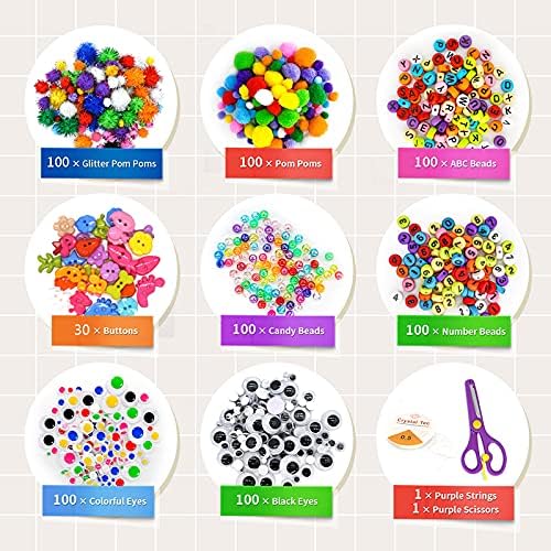 Irichna 1000+ Pcs Art and Craft Supplies for Kids, Toddler DIY Craft Art Supply Set Included Pom Poms, Pipe Cleaners, Feather, Folding Storage Box - All in One for DIY Craft Set (Pink)