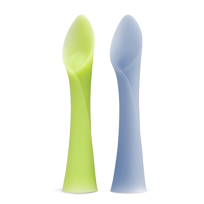 Olababy 100% Silicone Soft-Tip Training Spoon for Baby Led Weaning 2pack (Kiwi/Blueberry)
