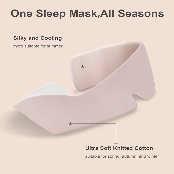 Warmcuddly Sleep Mask for Women Blackout: Reversible Dual-Sided Eye Mask with Adjustable Band - Soft Cotton and Silky Cooling Blindfold for Travel Nap Meditation （Pink）
