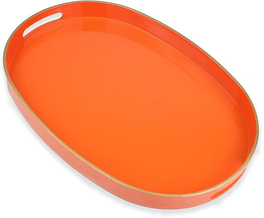 Omuriko Orange Oval Decorative Tray with Handles, Versatile Serving Tray for Coffee Table, Ottoman, Ideal for Serving, Displaying, Organizing
