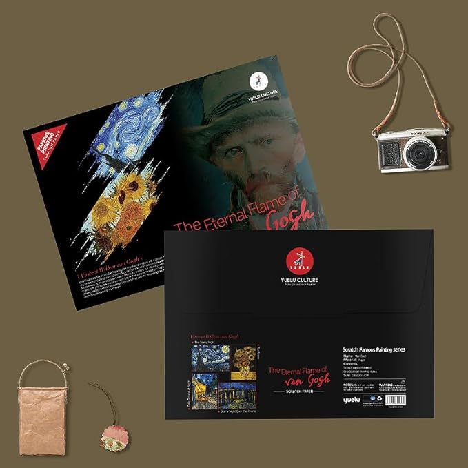 Georgie Porgy Scratch Paper Art Set for Kids Adults Magic Rainbow Scratchboards for DIY Arts and Crafts Kits Christmas Birthday Gift with Scratching Tools Kit (A3+A4-Van Gogh + Street Corner)