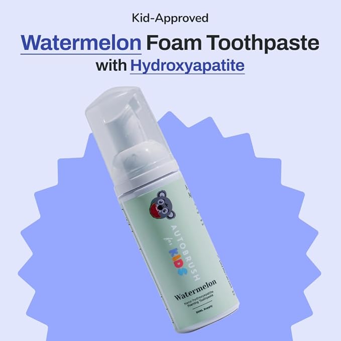 autobrush Kids Fluoride-Free Foaming Toothpaste Watermelon Flavor for Electric or U-Shaped Toothbrush, SLS-Free, Training Toothpaste, Anti-Cavity (1 Pack)