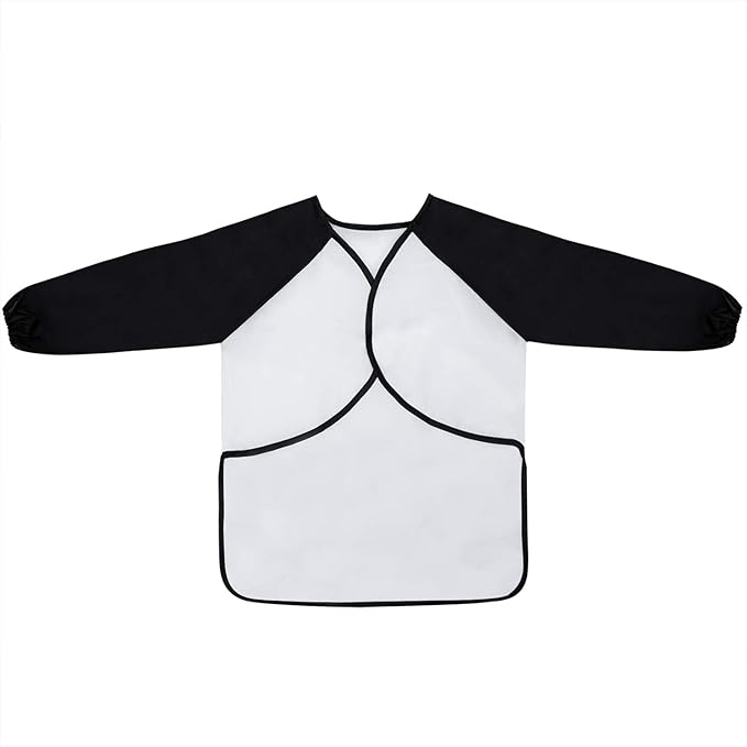 Kids Art Smocks, Painting Apron Artist Smock with Sleeve and 3 Pockets 2 Pack Black/White Set