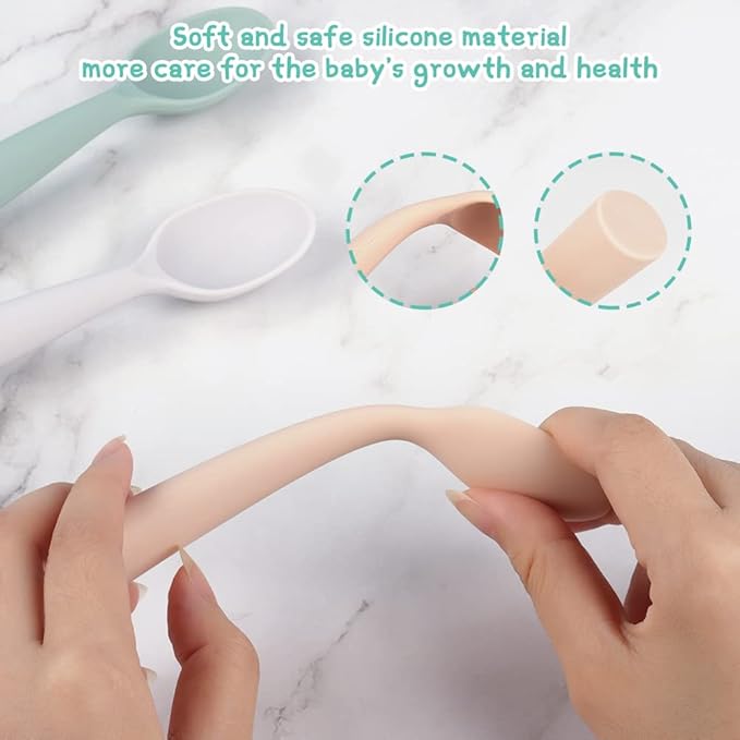 Vicloon Silicone Baby Feeding Spoons, 4 PCS Baby Spoons, First Stage Feeding Spoons for Infants, Silicone Baby Spoons Ultra-Durable & Chewproof, Silicone Feeding Spoons Dishwasher Safe,Baby Utensils