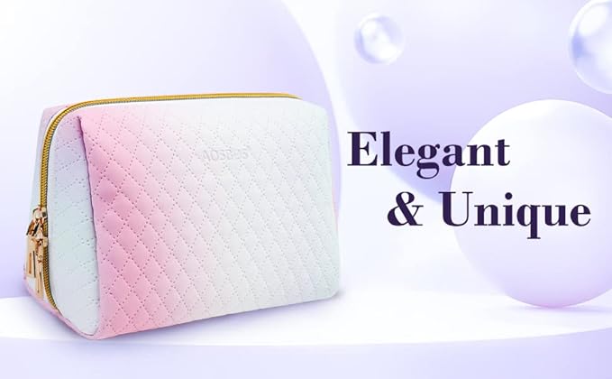 Aosbos Small Makeup Bag Travel Size Makeup Bag Cosmetic Travel Bag Makeup Bags for Women Makeup Pouch Cute Make Up Bag for Purse Gradient White Pink