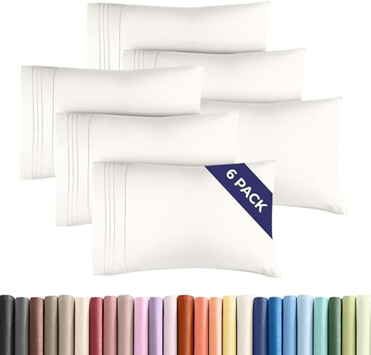 Queen Pillow Cases Set of 6 - Ultra Soft Hotel Quality Pillowcase Covers - Comfy & Wrinkle Free - Shrink, Stain and Fade Resistant - Machine Washable Pillow Protectors - 6 Piece Set - Antique White