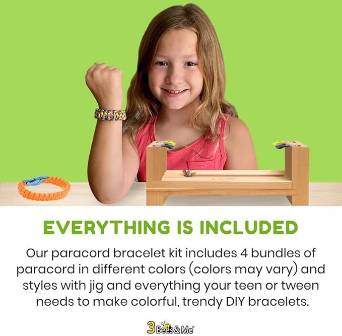 3 Bees & Me Paracord Bracelet Kit for Boys & Girls - Complete DIY Friendship Bracelet Maker Set with Jig Loom & Paracords for Kids, Tweens & Teens
