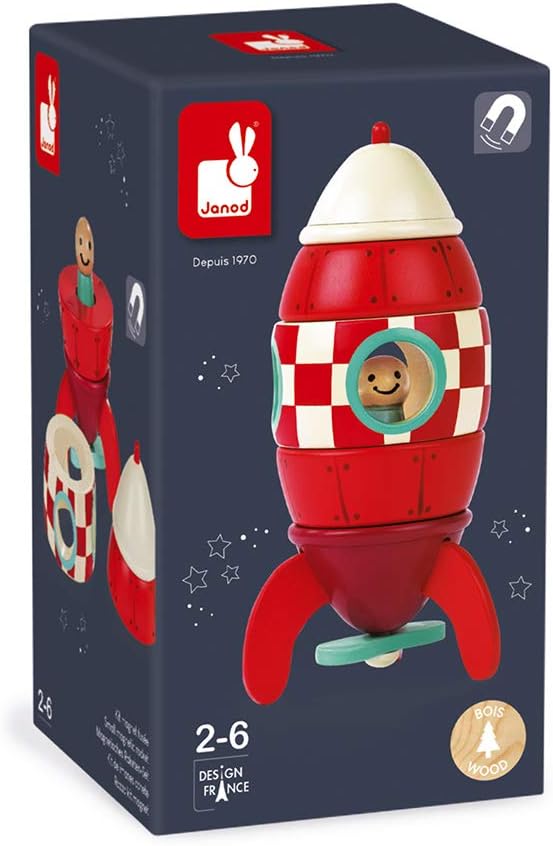 Janod Small Wood Magnetic Rocket Kit – 2 in 1 Game - Ages 2-6 - J05207