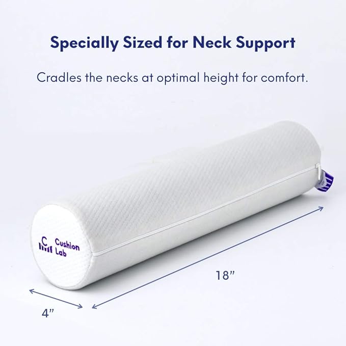 C CUSHION LAB Roll Pillow for Neck Relief - Extra Dense Memory Foam Round Cylinder Bolster for Cervical Support, Spondylosis, Neck Pain Relief, & Spine Lumbar Traction - Washable Cover & Travel Bag