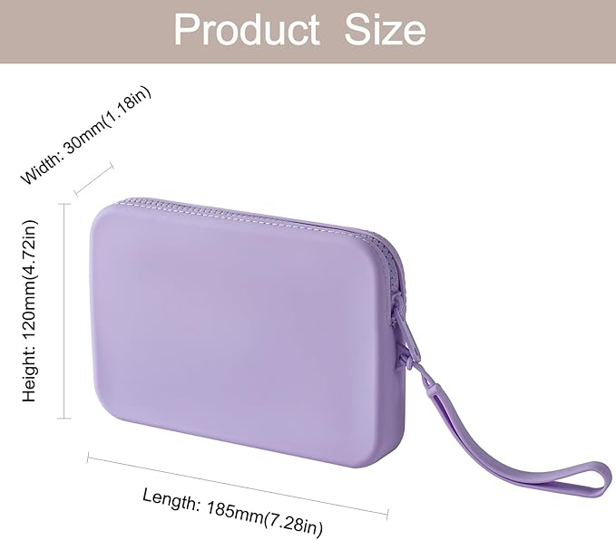 WHHJM Large Silicone Multifunctional Essential Bag Portable Travel Makeup Bag for Women Men Cards Cash Bag Zipper Pouch (Purple)