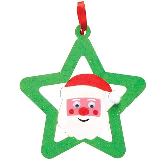 Baker Ross AX415 Star Wooden Ornament Kit - Pack of 10, Christmas Tree Ornaments for Creative Art and Craft Activities to Paint and Decorate