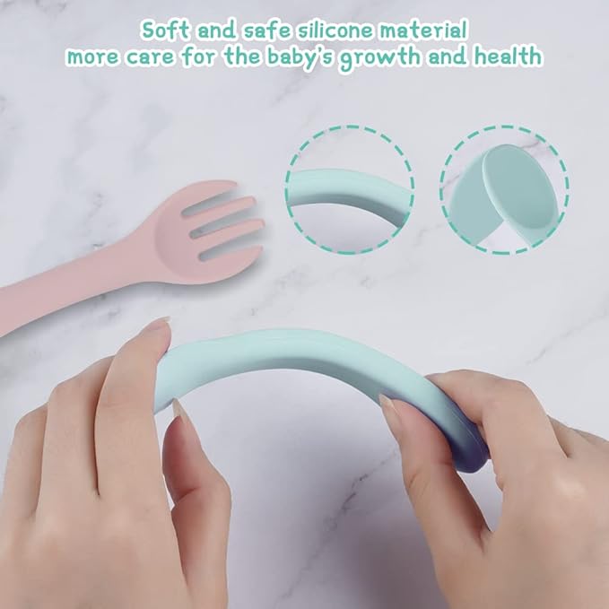 Vicloon Silicone Baby Spoon and Fork Set, 4PCS Baby Led Weaning Spoons and Forks Set, First Stage Feeding Spoons for Infants, Silicone Baby Spoon,Silicone Feeding Spoons Dishwasher Safe,Baby Utensils