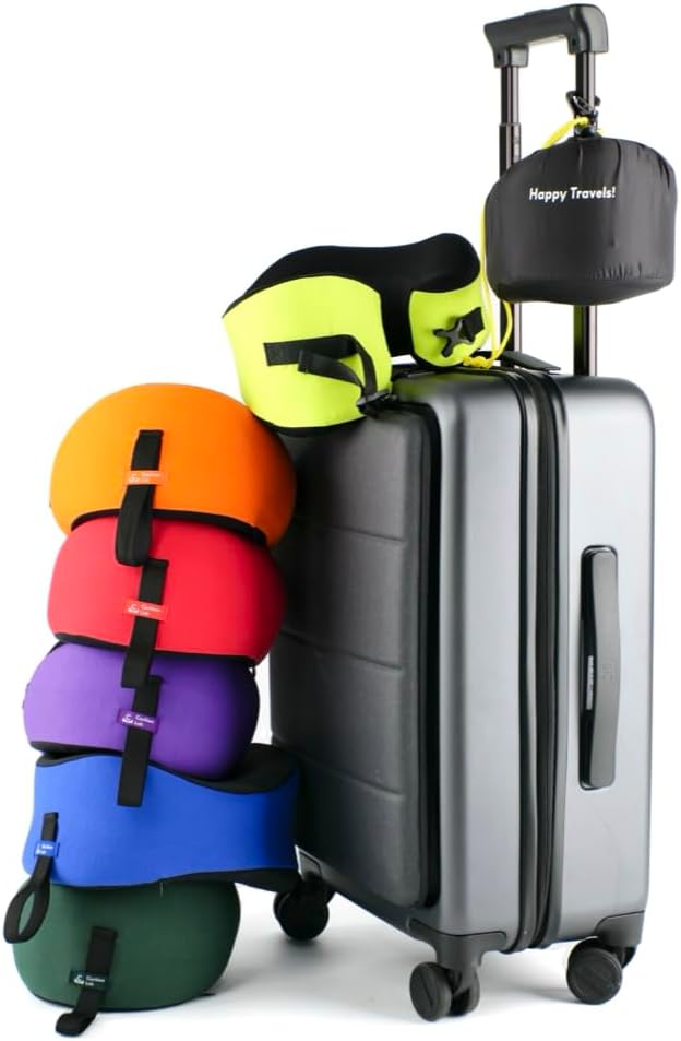 C CUSHION LAB Travel Pillow, Award-Winning Patented Ergonomic Design for Chin & Neck Support Memory Foam Neck Pillow, Compact Airplane Pillow for Traveling, Flight, Car (Royal Purple, Medium)