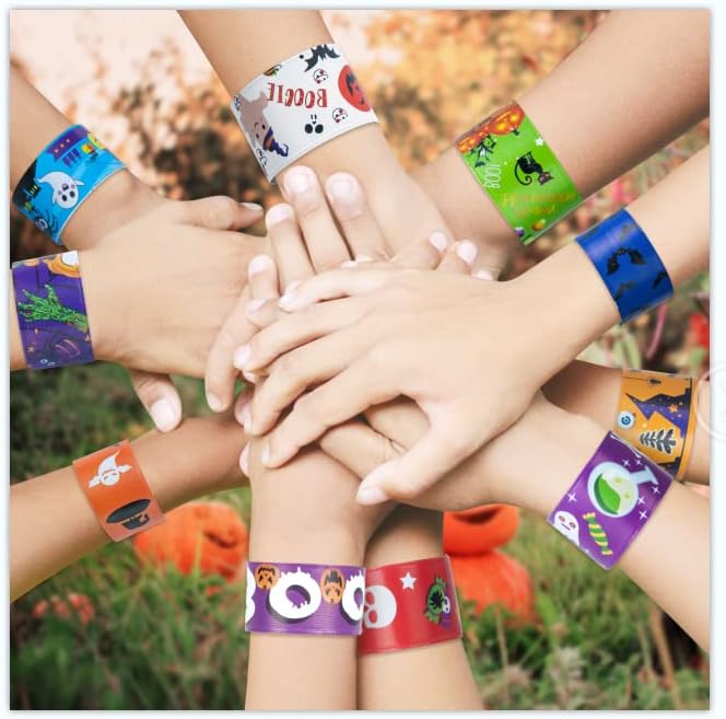 60 Pcs Halloween Slap Bracelets for Kids Girls Boys, Halloween Party Favors Toys Bulk Pumpkin Bat Spider for Treats Non Candy Bag Stuffers/Party Supplies/Classroom Prizes/Exchanging Gifts/Christmas